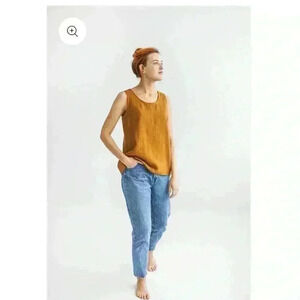 Noisy Forest 100% Linen ERSA Tank Top Mustard Small